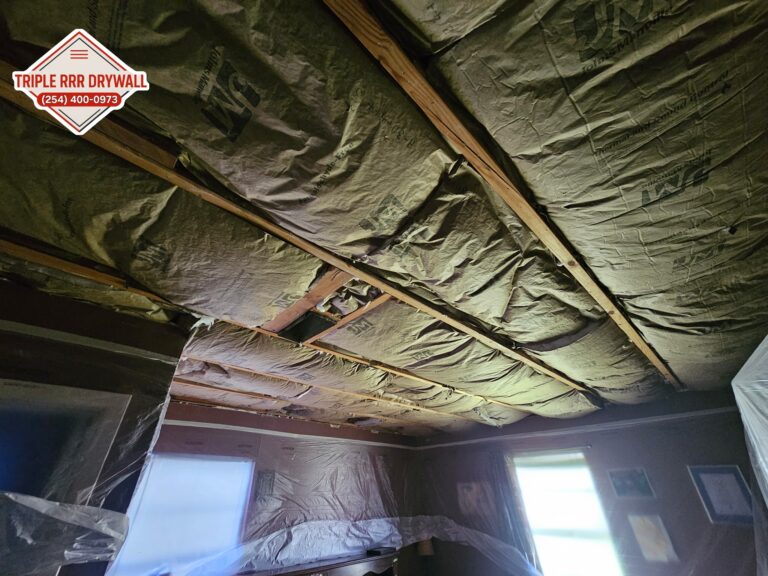 open ceiling with exposed insulation needing sheetrock installed waco tx