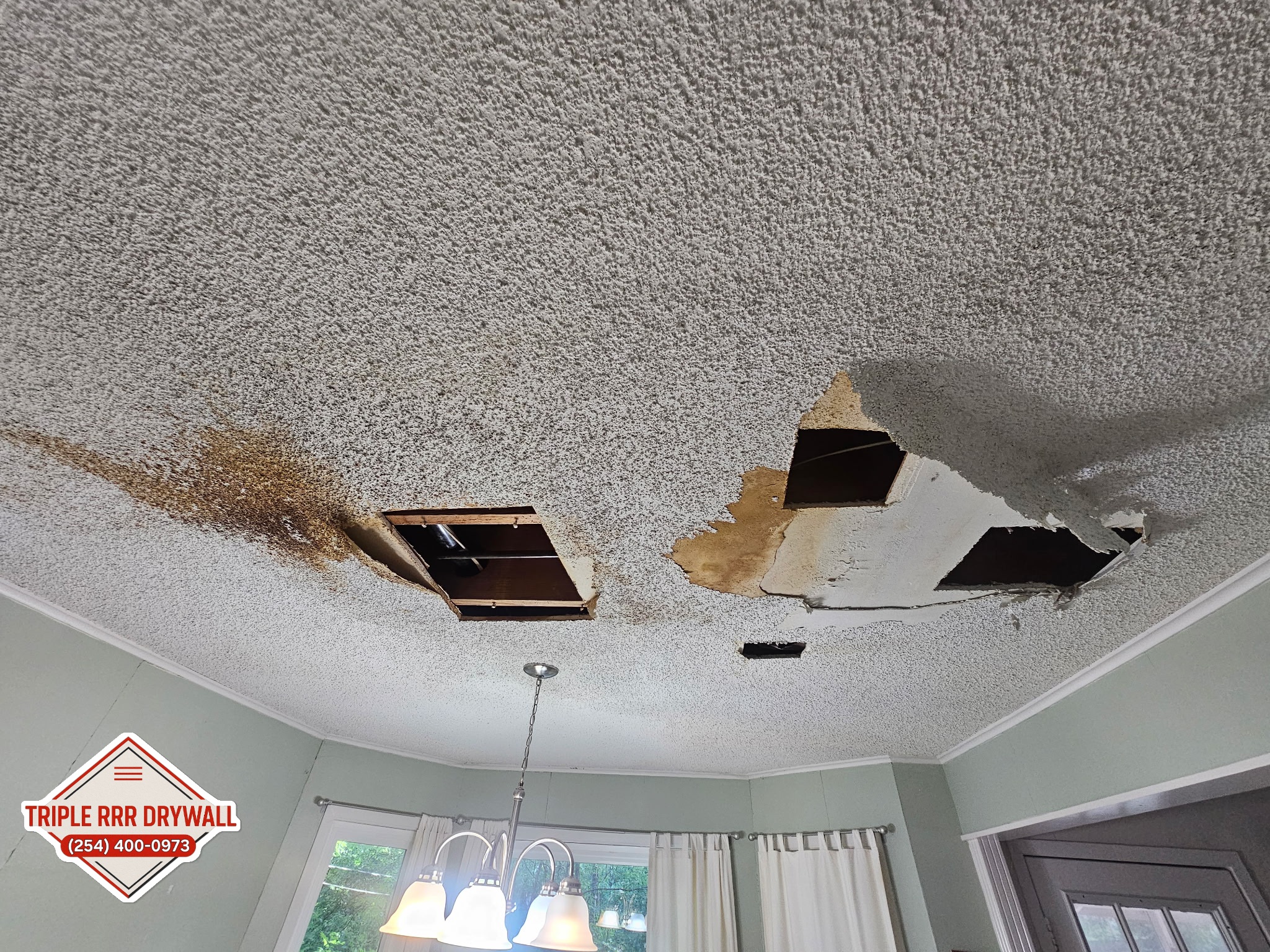 Examples of ceiling drywall problems repaired by Triple RRR Drywall in Waco Texas